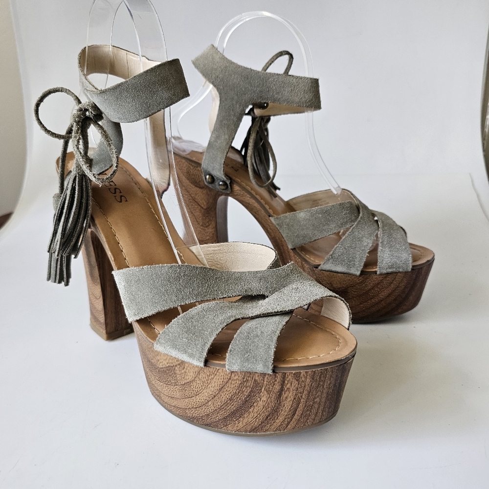 Guess Gray Suede Platform Sandals